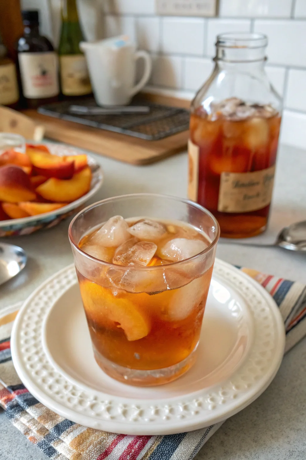 A delicious plate of Peach Whiskey Iced Tea