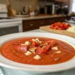 A delicious plate of Creamy Roasted Garlic Tomato Soup