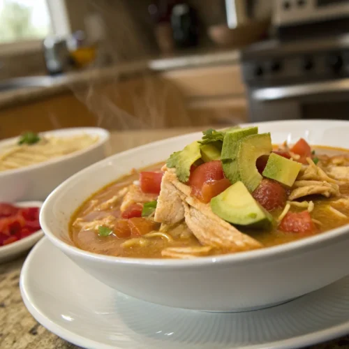 A delicious plate of Creamy Chicken Tortilla Soup