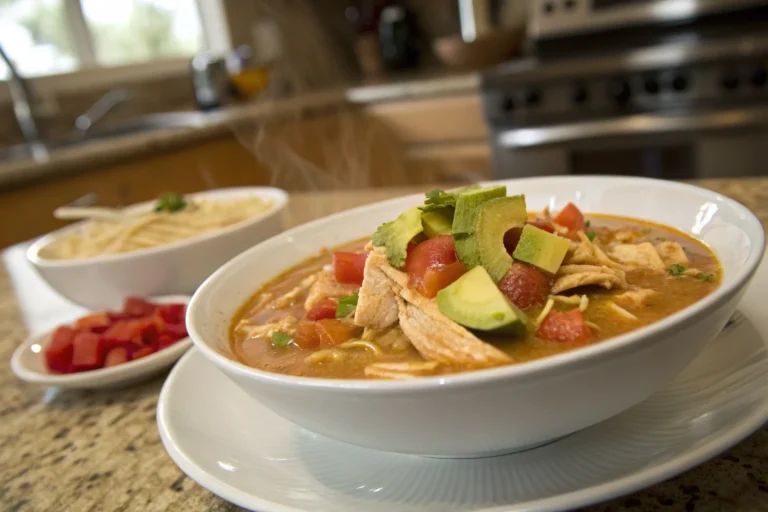 A delicious plate of Creamy Chicken Tortilla Soup