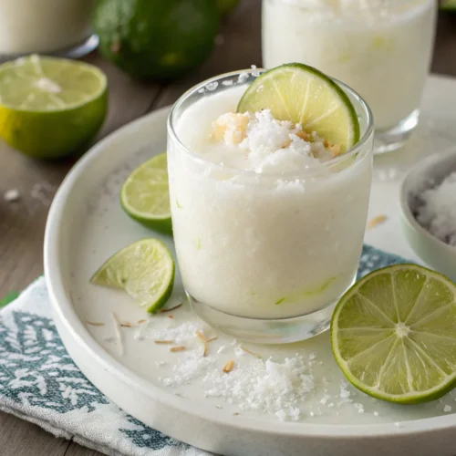 A delicious plate of Easy Frozen Limonada de Coco Colombian Lime and Coconut Drink Recipe