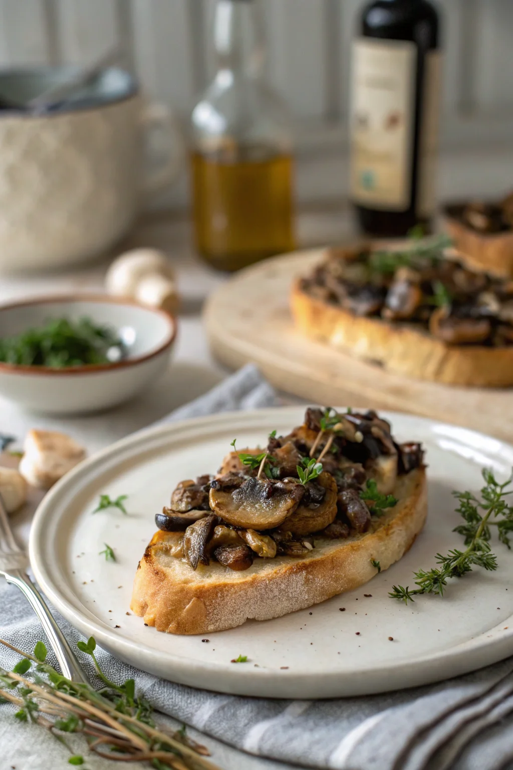 A delicious plate of Mushroom Thyme Crostini