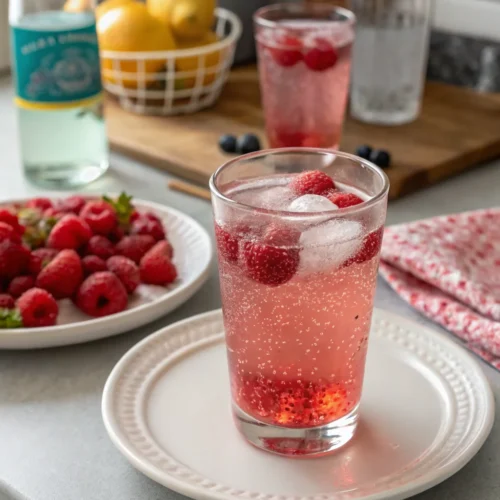 A delicious plate of Homemade Sparkling Raspberry Lemonade
