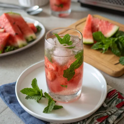 A delicious plate of Refreshing Sweet Watermelon Mint Summer Mocktail
