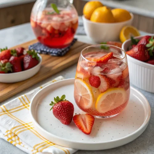 A delicious plate of Strawberry Lemonade Sangria