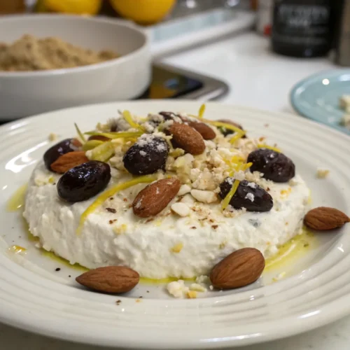 A delicious plate of Ricotta With Crushed Olives, Almonds & Lemon - Women of Today