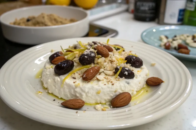 A delicious plate of Ricotta With Crushed Olives, Almonds & Lemon - Women of Today