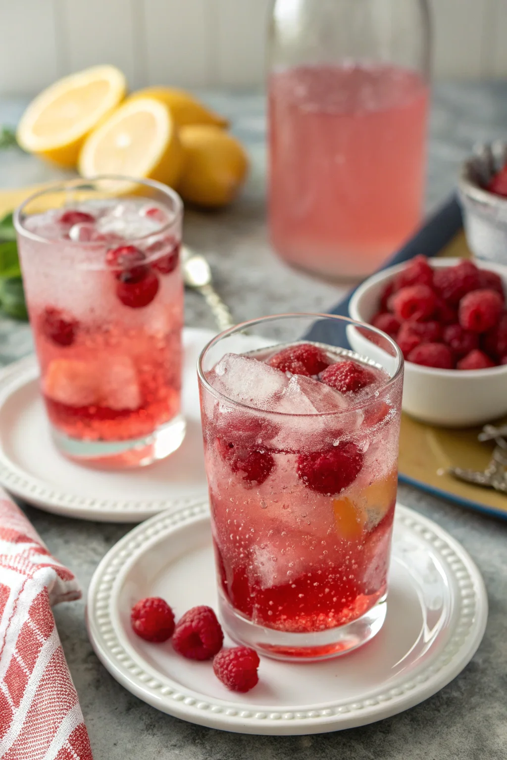 A delicious plate of Homemade Sparkling Raspberry Lemonade