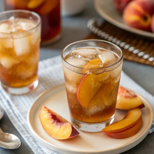 A delicious plate of Peach Whiskey Iced Tea
