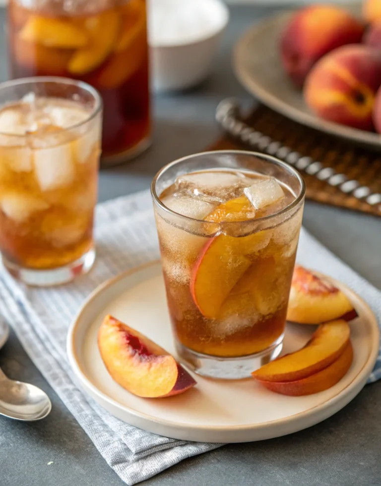 A delicious plate of Peach Whiskey Iced Tea