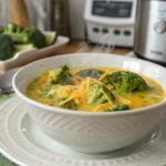 A delicious plate of Healthy Broccoli Cheddar Soup