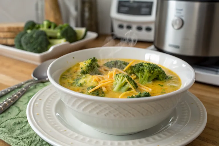 A delicious plate of Healthy Broccoli Cheddar Soup