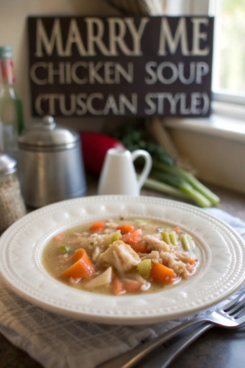 A delicious plate of Marry Me Chicken Soup (Tuscan Style)