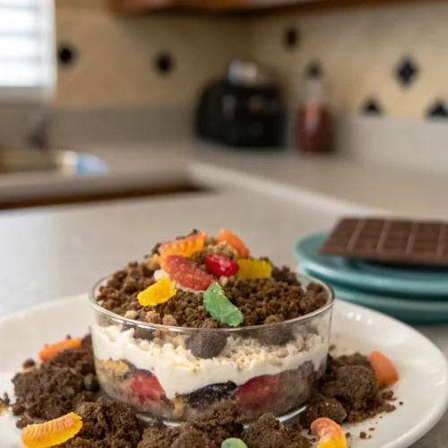 A delicious plate of Dirt Cake Recipe