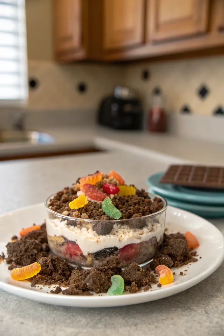 A delicious plate of Dirt Cake Recipe