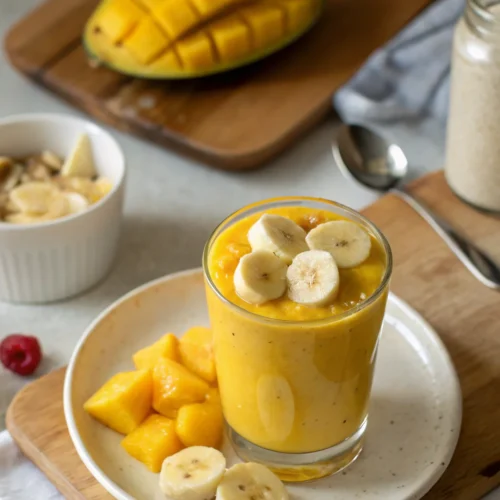 A delicious plate of Mango Banana Smoothie