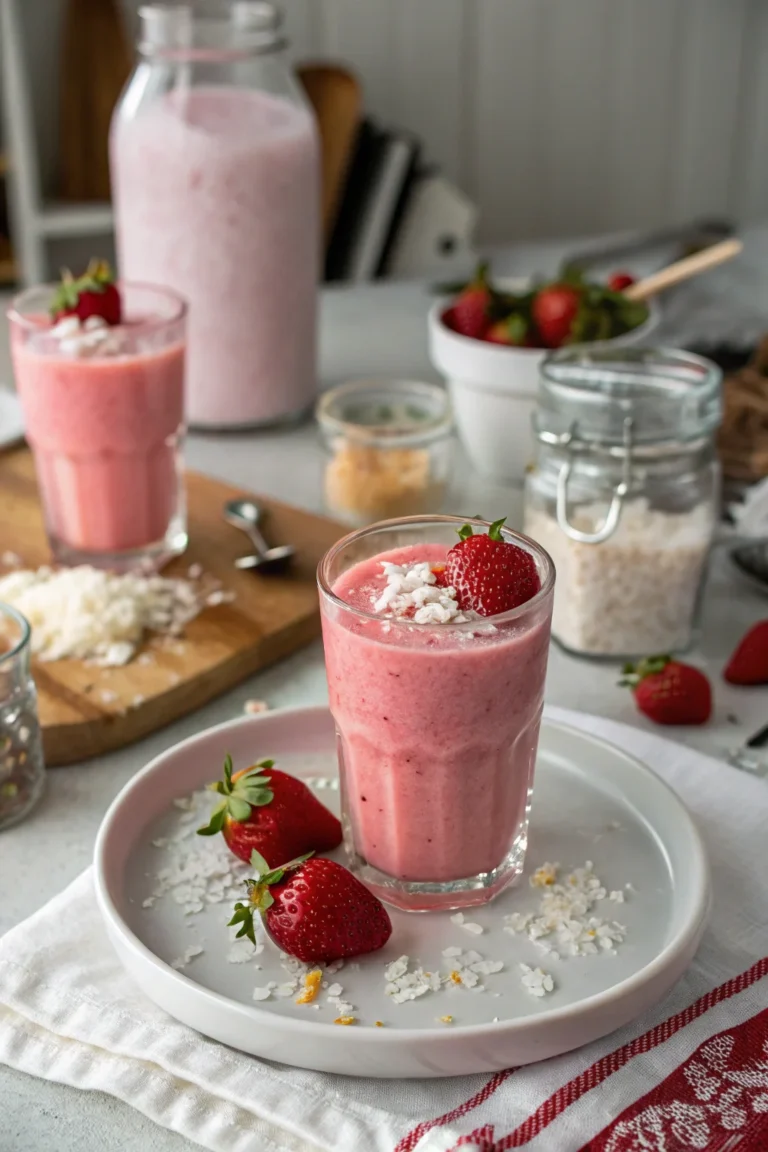 A delicious plate of Pink Strawberry Coconut Refresher