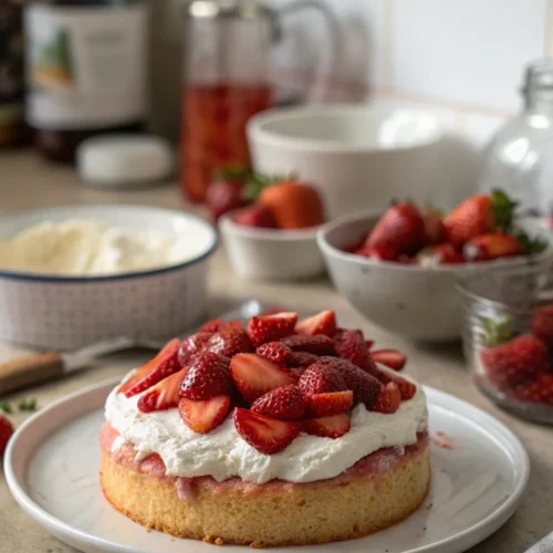 A delicious plate of Strawberry Cloud Cake 3 Ingredients