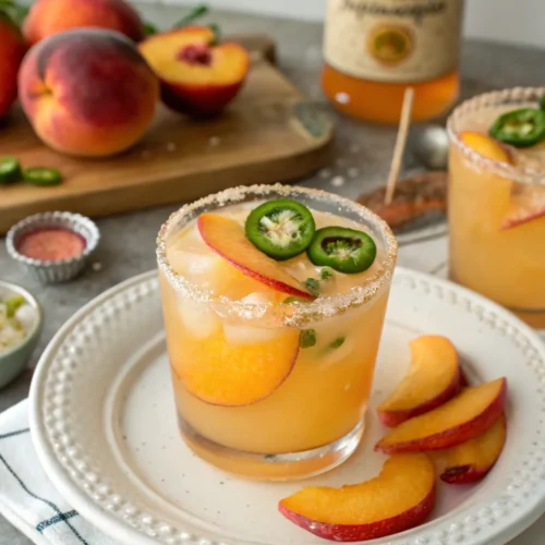 A delicious plate of Peach Jalapeño Margaritas