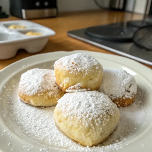 A delicious plate of Vanilla French Beignets