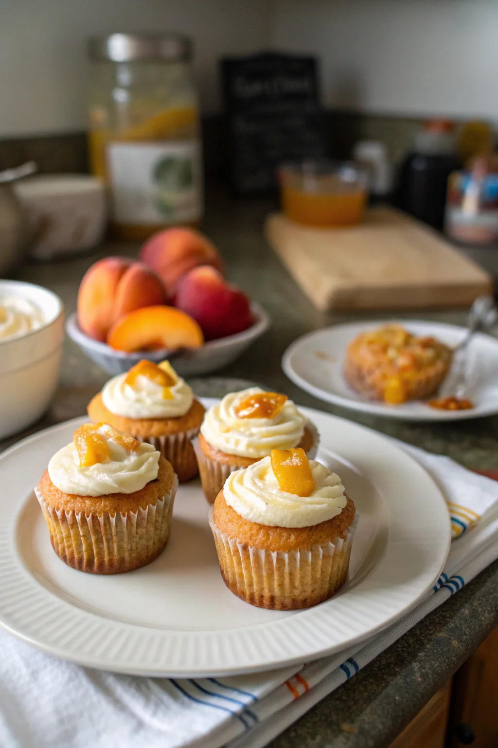 A delicious plate of Honey Peach Cream Cheese Cupcakes