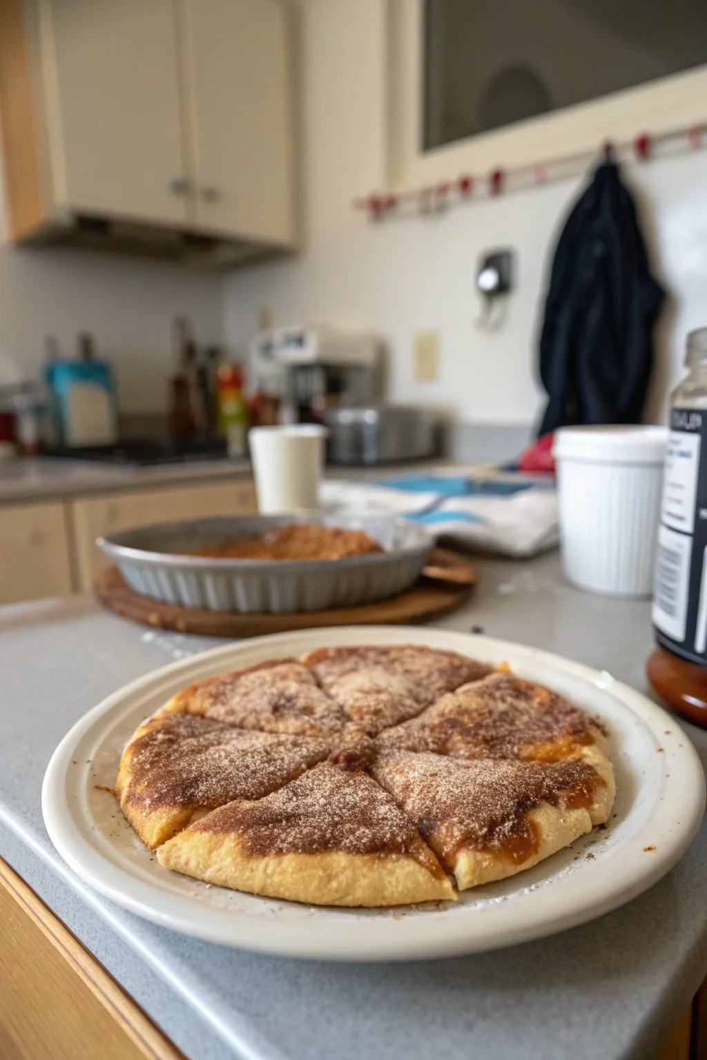 A delicious plate of Cinnamon-Sugar Pizza made with Crescent Rolls