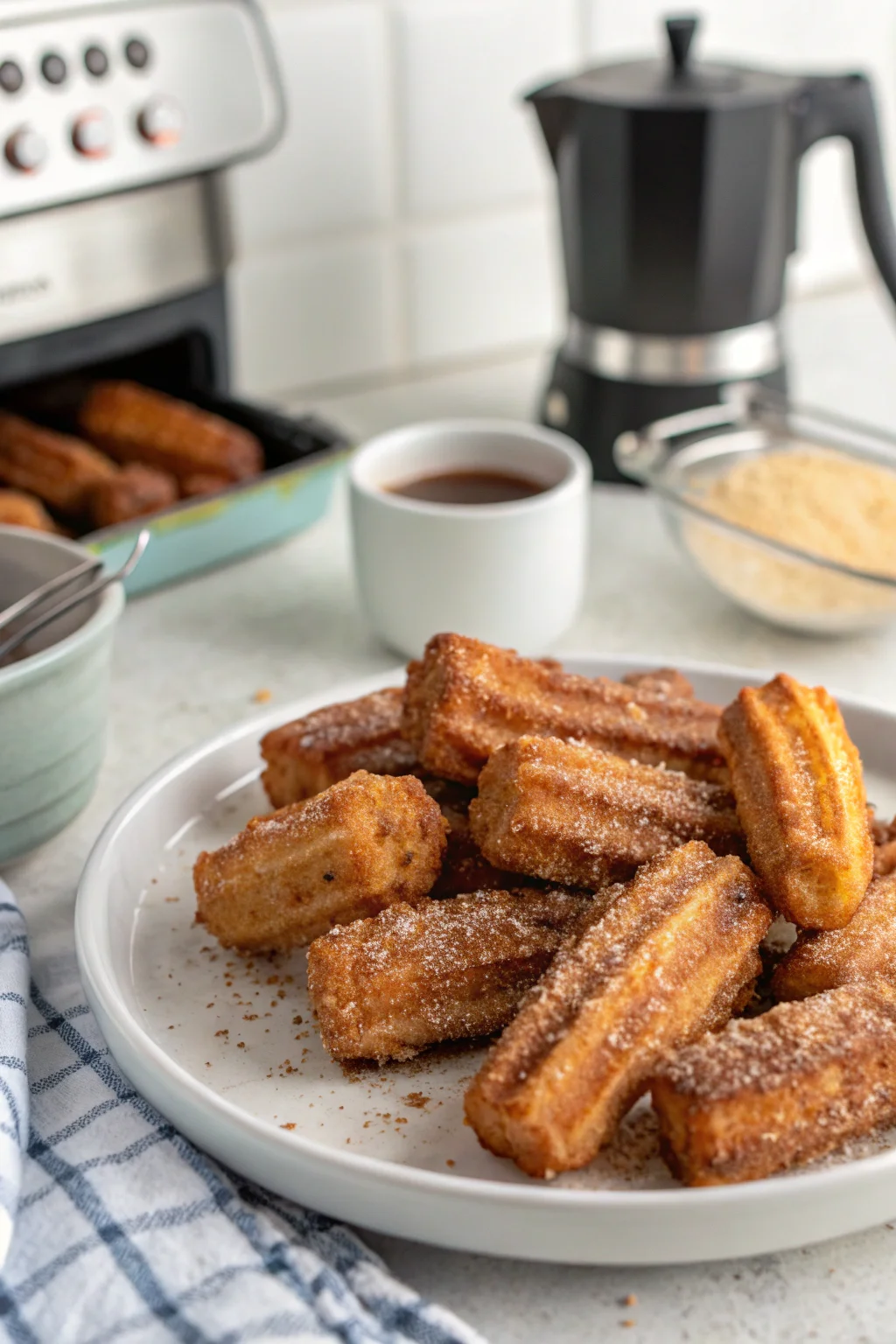 A delicious plate of Crispy Air Fryer Churro Bites