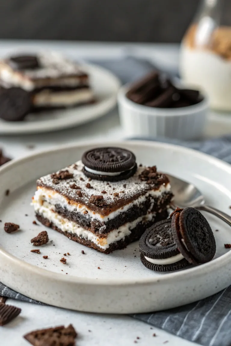 A delicious plate of Heavenly Oreo Dessert