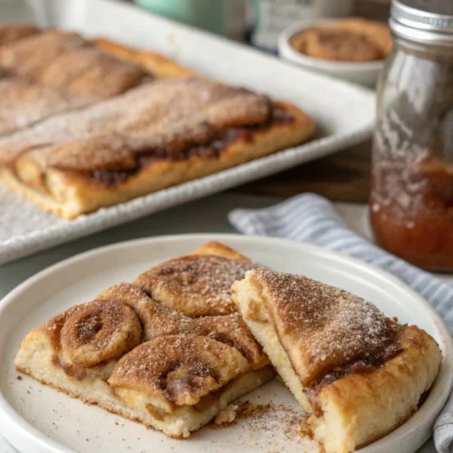 A delicious plate of Cinnamon-Sugar Pizza made with Crescent Rolls