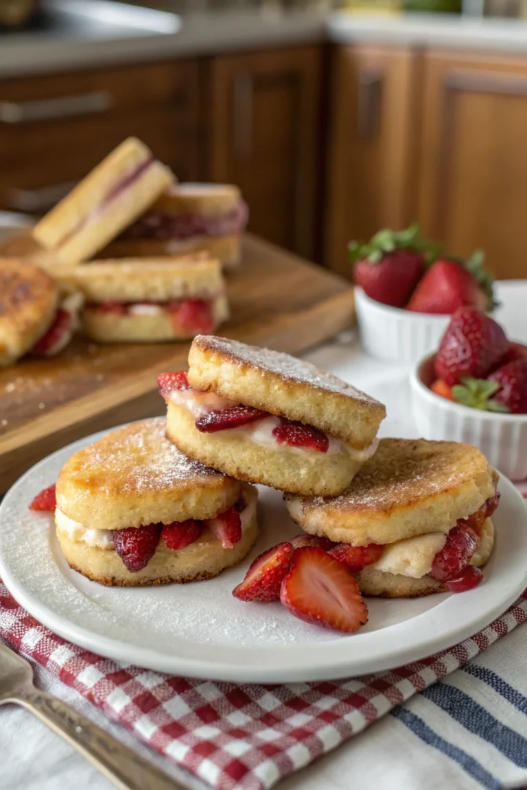 A delicious plate of Fried Strawberry Cheesecake Sandwiches