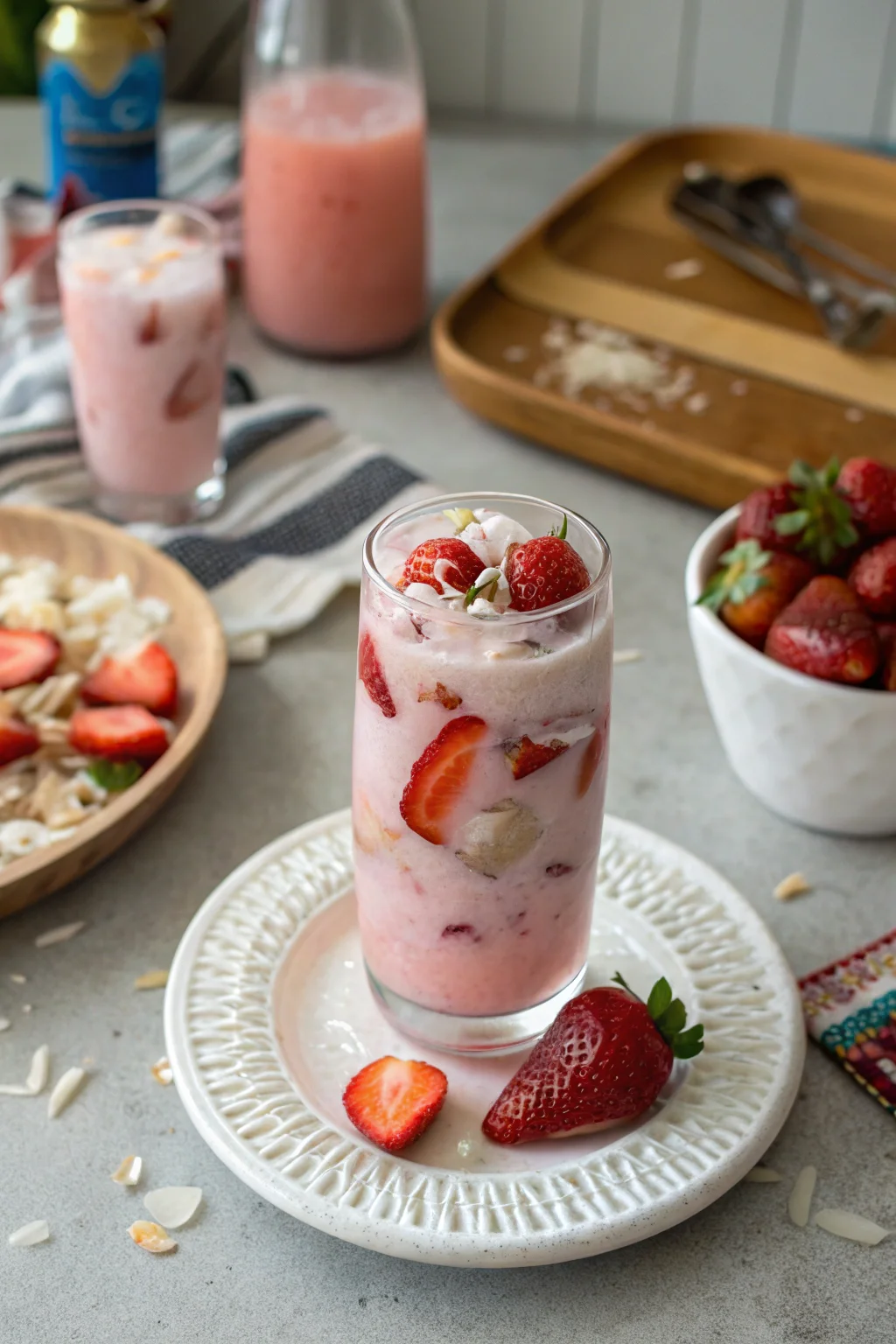 A delicious plate of Pink Strawberry Coconut Refresher