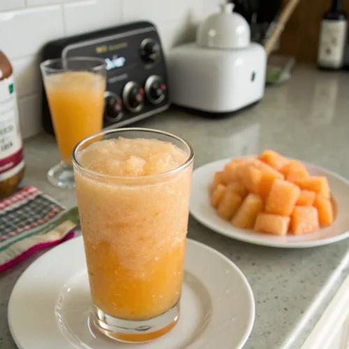 A delicious plate of Salty Cantaloupe Slush Cocktail