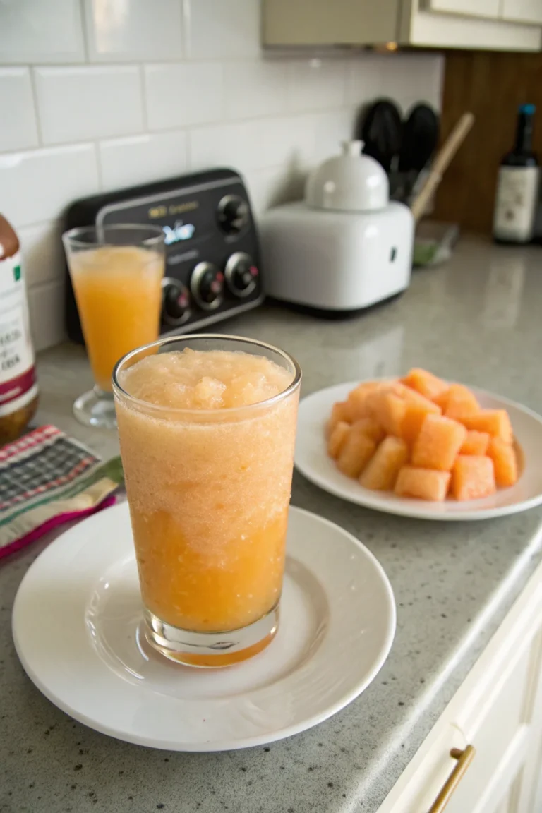 A delicious plate of Salty Cantaloupe Slush Cocktail