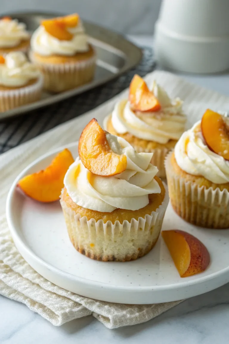 A delicious plate of Honey Peach Cream Cheese Cupcakes